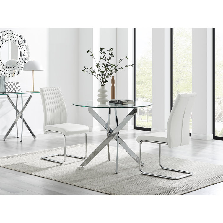 Canora Grey Chowchilla Luxury Chrome and Glass Round Dining Table Set